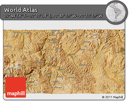 Satellite 3D Map of the Area around 15° 27' 46" S, 71° 19' 29" W