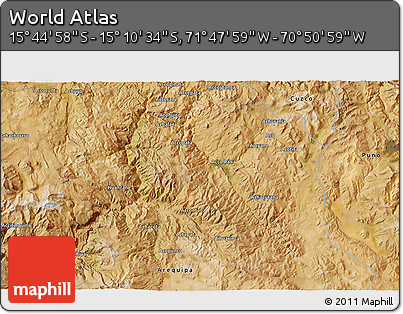 Satellite 3D Map of the Area around 15° 27' 46" S, 71° 19' 29" W