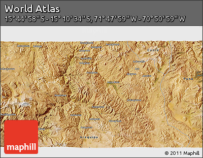 Satellite 3D Map of the Area around 15° 27' 46" S, 71° 19' 29" W