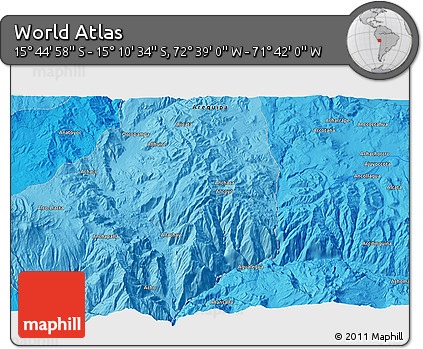 Political 3D Map of the Area around 15° 27' 46" S, 72° 10' 30" W