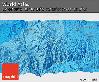 Political 3D Map of the Area around 15° 27' 46" S, 72° 10' 30" W