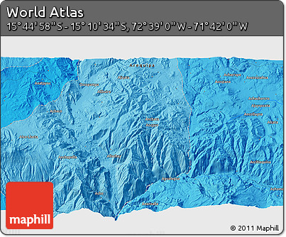 Political 3D Map of the Area around 15° 27' 46" S, 72° 10' 30" W