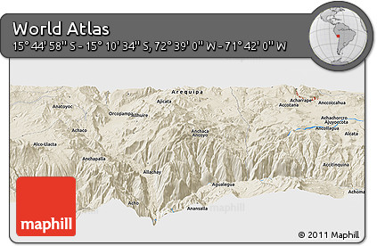 Shaded Relief Panoramic Map of the Area around 15° 27' 46" S, 72° 10' 30" W