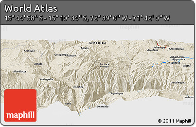 Shaded Relief Panoramic Map of the Area around 15° 27' 46" S, 72° 10' 30" W