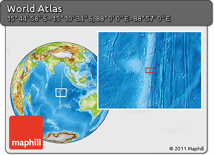 Physical Location Map of the Area around 15° 27' 46" S, 88° 28' 29" E
