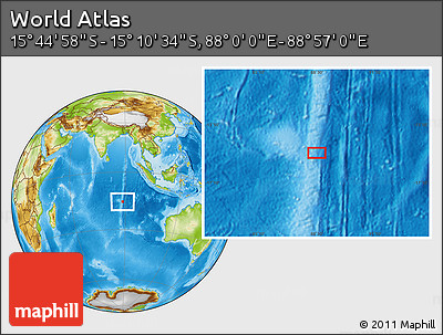 Physical Location Map of the Area around 15° 27' 46" S, 88° 28' 29" E