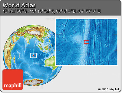 Physical Location Map of the Area around 15° 27' 46" S, 88° 28' 29" E