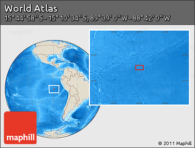 Shaded Relief Location Map of the Area around 15° 27' 46" S, 89° 10' 30" W