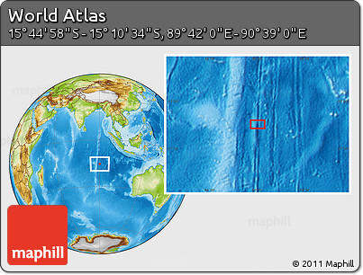Physical Location Map of the Area around 15° 27' 46" S, 90° 10' 30" E