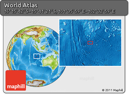 Physical Location Map of the Area around 15° 58' 32" S, 102° 4' 29" E
