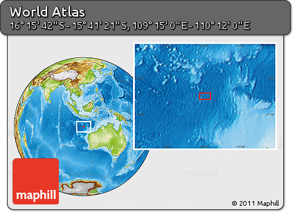 Physical Location Map of the Area around 15° 58' 32" S, 109° 43' 29" E
