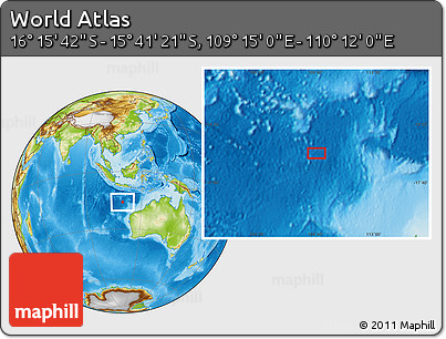 Physical Location Map of the Area around 15° 58' 32" S, 109° 43' 29" E