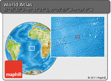 Physical Location Map of the Area around 15° 58' 32" S, 10° 7' 30" W
