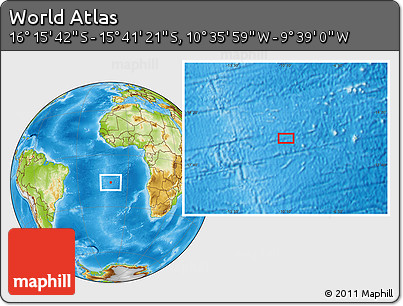 Physical Location Map of the Area around 15° 58' 32" S, 10° 7' 30" W
