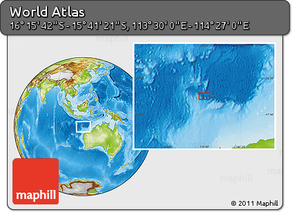 Physical Location Map of the Area around 15° 58' 32" S, 113° 58' 29" E