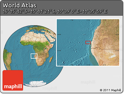 Satellite Location Map of the Area around 15° 58' 32" S, 11° 7' 30" E