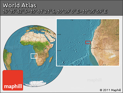 Satellite Location Map of the Area around 15° 58' 32" S, 11° 7' 30" E