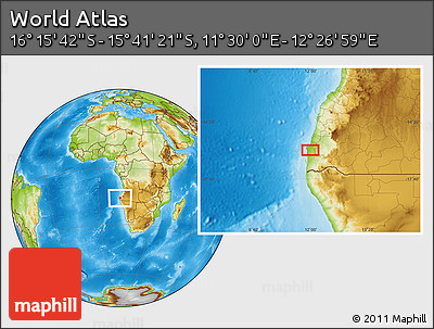 Physical Location Map of the Area around 15° 58' 32" S, 11° 58' 29" E