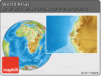 Physical Location Map of the Area around 15° 58' 32" S, 11° 58' 29" E