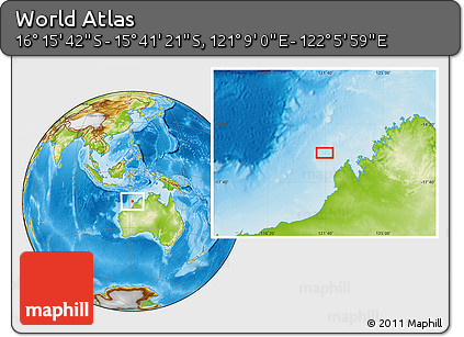 Physical Location Map of the Area around 15° 58' 32" S, 121° 37' 30" E