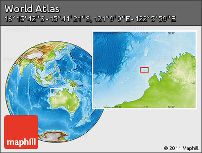 Physical Location Map of the Area around 15° 58' 32" S, 121° 37' 30" E