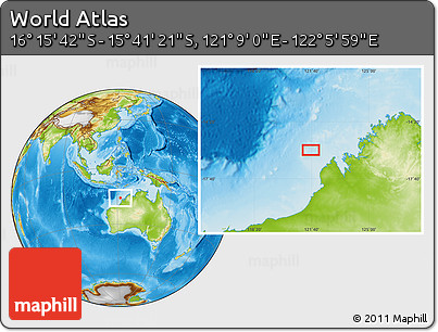 Physical Location Map of the Area around 15° 58' 32" S, 121° 37' 30" E