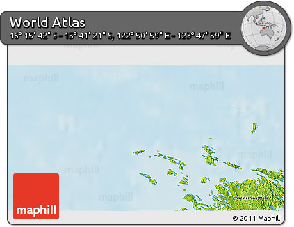 Physical 3D Map of the Area around 15° 58' 32" S, 123° 19' 29" E