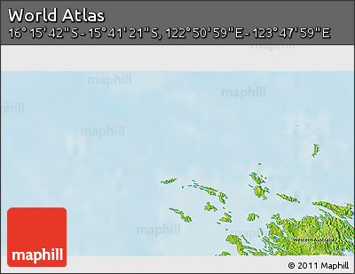 Physical 3D Map of the Area around 15° 58' 32" S, 123° 19' 29" E