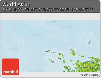 Physical 3D Map of the Area around 15° 58' 32" S, 123° 19' 29" E