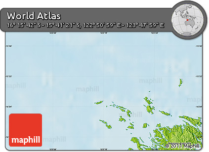 Physical Map of the Area around 15° 58' 32" S, 123° 19' 29" E