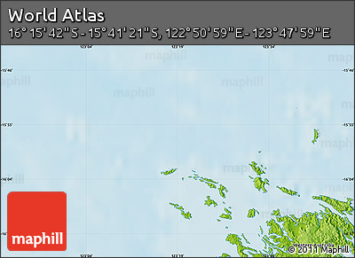 Physical Map of the Area around 15° 58' 32" S, 123° 19' 29" E