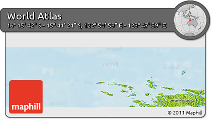 Physical Panoramic Map of the Area around 15° 58' 32" S, 123° 19' 29" E