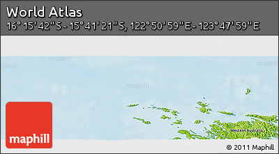 Physical Panoramic Map of the Area around 15° 58' 32" S, 123° 19' 29" E