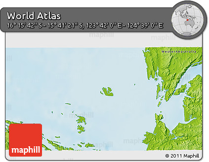 Physical 3D Map of the Area around 15° 58' 32" S, 124° 10' 30" E