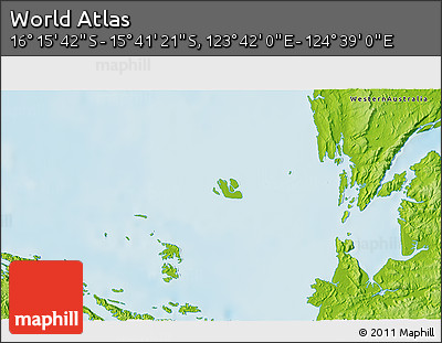 Physical 3D Map of the Area around 15° 58' 32" S, 124° 10' 30" E