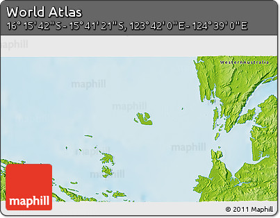 Physical 3D Map of the Area around 15° 58' 32" S, 124° 10' 30" E
