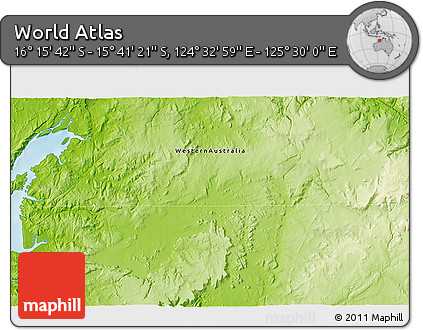 Physical 3D Map of the Area around 15° 58' 32" S, 125° 1' 30" E