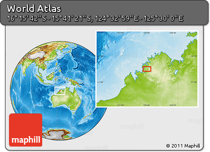Physical Location Map of the Area around 15° 58' 32" S, 125° 1' 30" E
