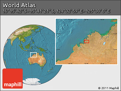 Satellite Location Map of the Area around 15° 58' 32" S, 125° 1' 30" E