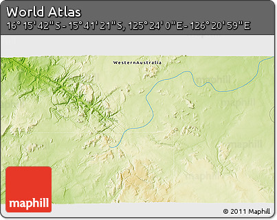 Physical 3D Map of the Area around 15° 58' 32" S, 125° 52' 30" E