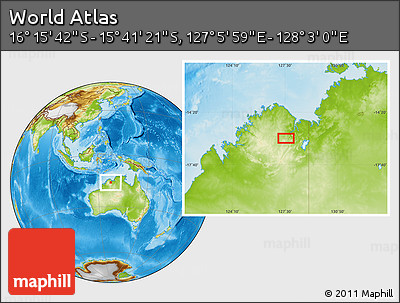 Physical Location Map of the Area around 15° 58' 32" S, 127° 34' 30" E