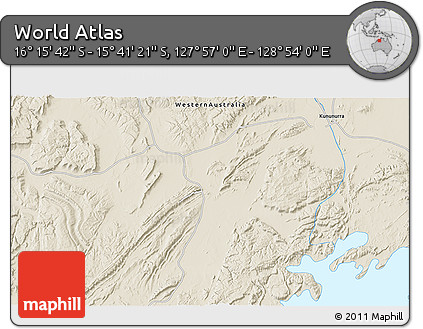 Shaded Relief 3D Map of the Area around 15° 58' 32" S, 128° 25' 30" E