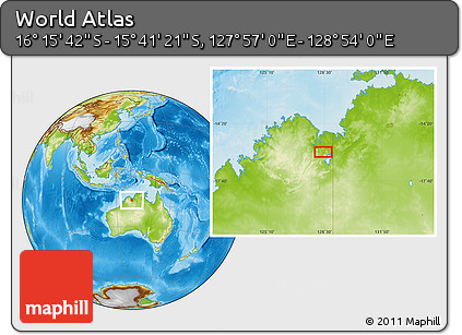 Physical Location Map of the Area around 15° 58' 32" S, 128° 25' 30" E