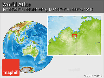Physical Location Map of the Area around 15° 58' 32" S, 128° 25' 30" E