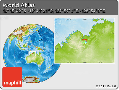 Physical Location Map of the Area around 15° 58' 32" S, 128° 25' 30" E