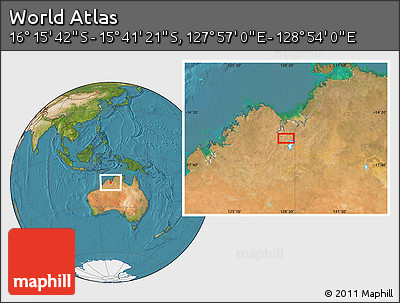 Satellite Location Map of the Area around 15° 58' 32" S, 128° 25' 30" E