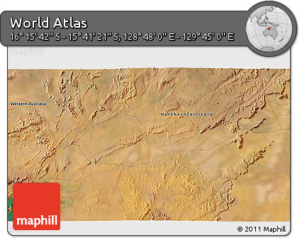 Satellite 3D Map of the Area around 15° 58' 32" S, 129° 16' 30" E