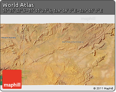 Satellite 3D Map of the Area around 15° 58' 32" S, 129° 16' 30" E