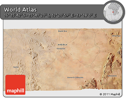 Satellite 3D Map of the Area around 15° 58' 32" S, 12° 49' 29" E