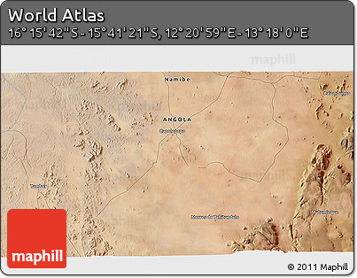 Satellite 3D Map of the Area around 15° 58' 32" S, 12° 49' 29" E
